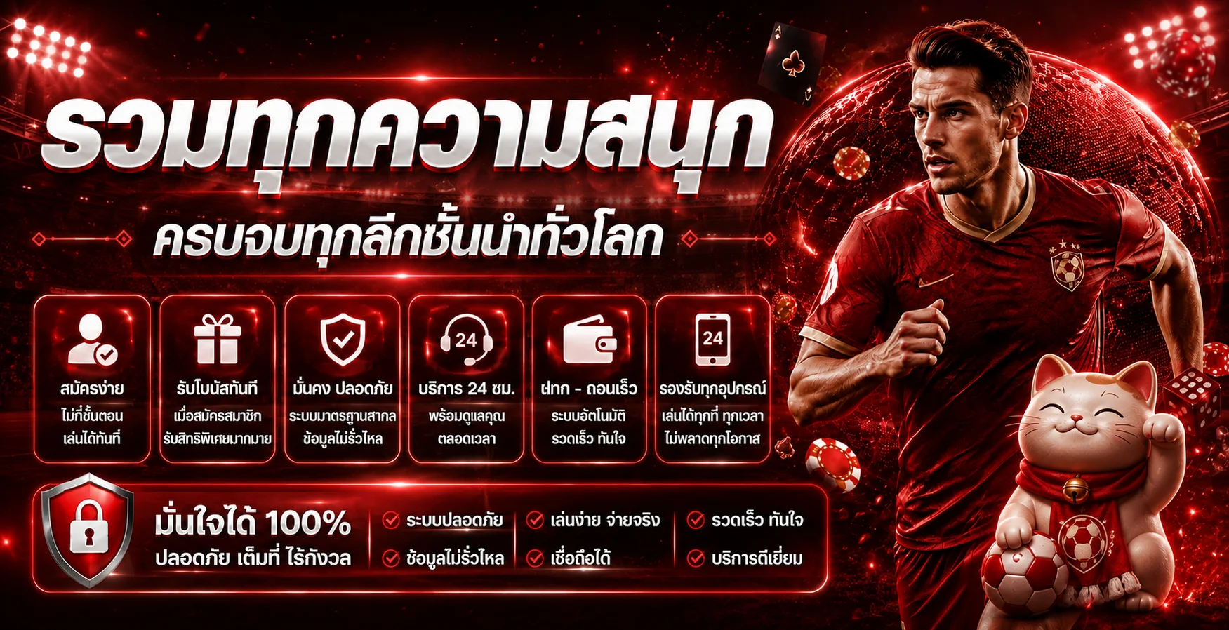 ภาพผลบอลสด MBK789 พร้อมนักฟุตบอลและมาสคอตแมวกวัก